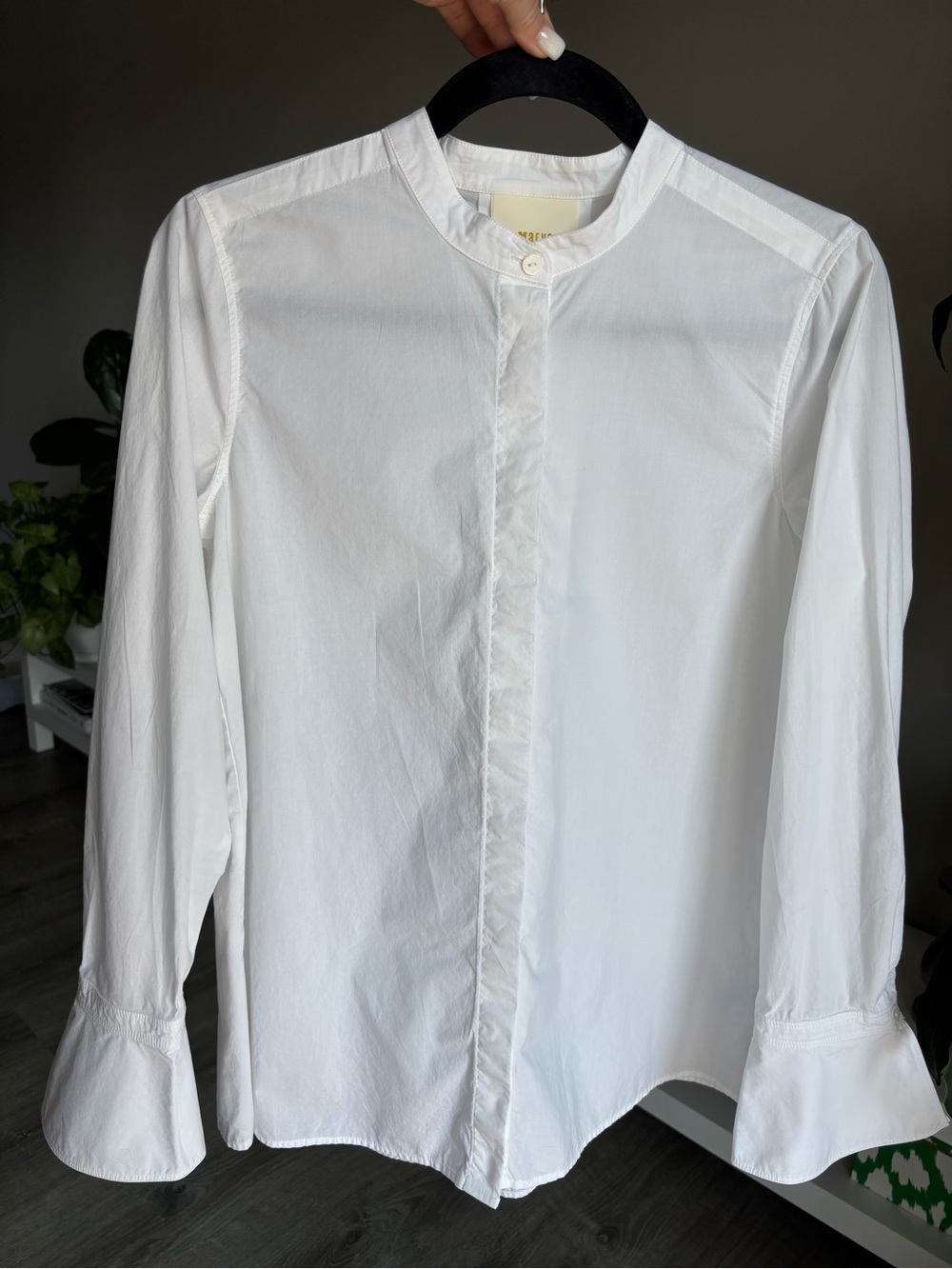 Maeve Anthropologie White Band Collar Shirt Flounce Cuff Size 4 NWOT